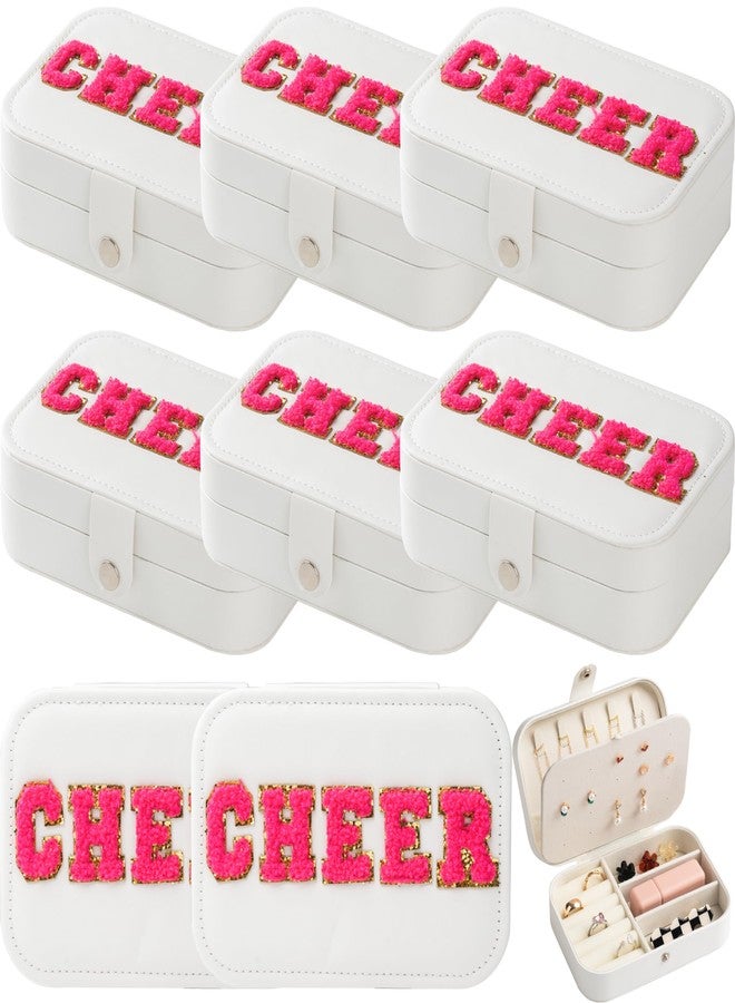 Mindoub 4 Pack Cheerleader Chenille Letter Mini Travel Jewelry Case Hot Pink Cheering Stuff Small Portable PU Leather Patch Jewelry Box Cheerleading Organizer Case for Team Birthday Goodie Favors Gifts (4) - Image 1